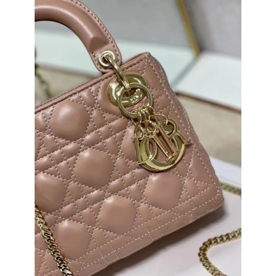 Replica Borsa Dior Mini Lady Dior con Catena Rosa Cannage Imitazioni Falso