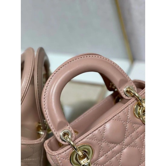 Replica Borsa Dior Mini Lady Dior con Catena Rosa Cannage Imitazioni Falso