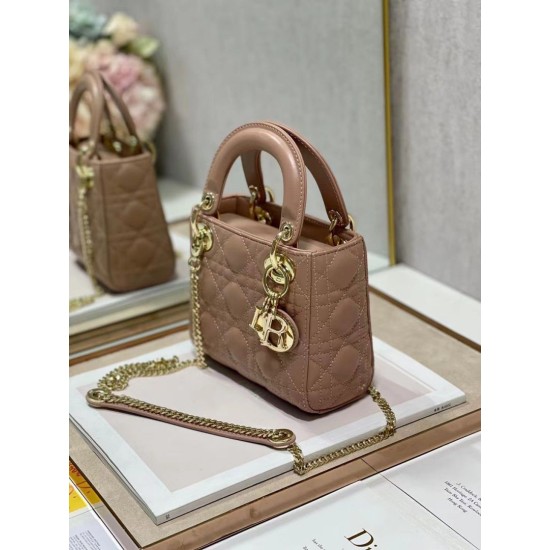 Replica Borsa Dior Mini Lady Dior con Catena Rosa Cannage Imitazioni Falso