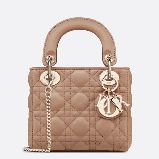 Replica Borsa Dior Mini Lady Dior con Catena Rosa Cannage Imitazioni Falso