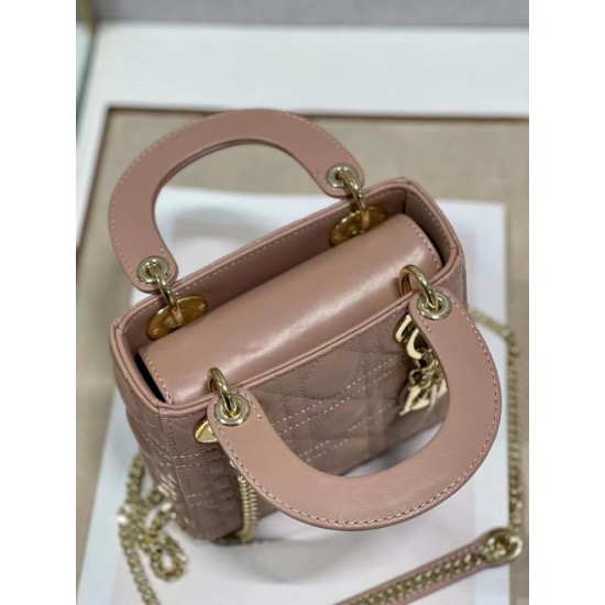 Replica Borsa Dior Mini Lady Dior con Catena Rosa Cannage Imitazioni Falso
