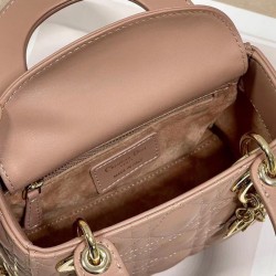 Replica Borsa Dior Mini Lady Dior con Catena Rosa Cannage Imitazioni Falso