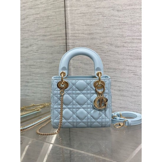 Replica Mini Borsa Dior Lady Dior con O-link Cannage Blu Imitazioni Falso