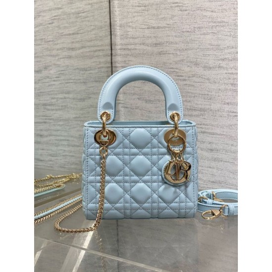 Replica Mini Borsa Dior Lady Dior con O-link Cannage Blu Imitazioni Falso