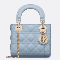 Replica Mini Borsa Dior Lady Dior con O-link Cannage Blu Imitazioni Falso