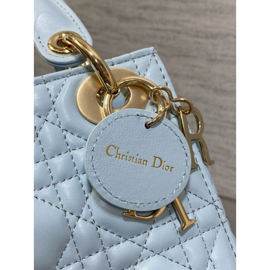 Replica Mini Borsa Dior Lady Dior con O-link Cannage Blu Imitazioni Falso