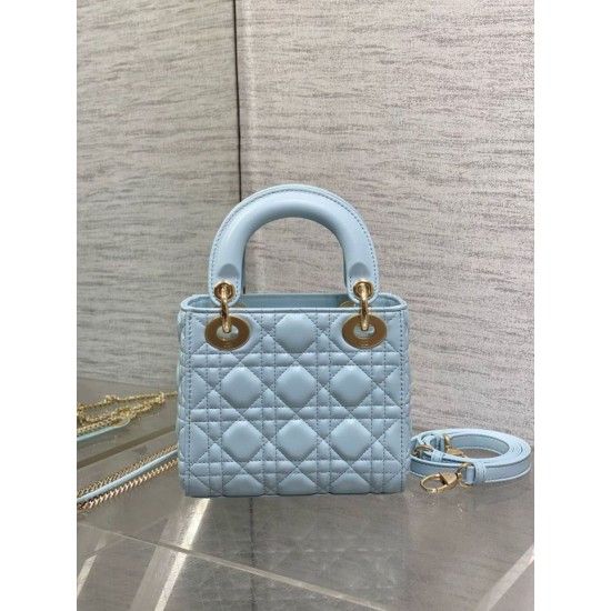 Replica Mini Borsa Dior Lady Dior con O-link Cannage Blu Imitazioni Falso