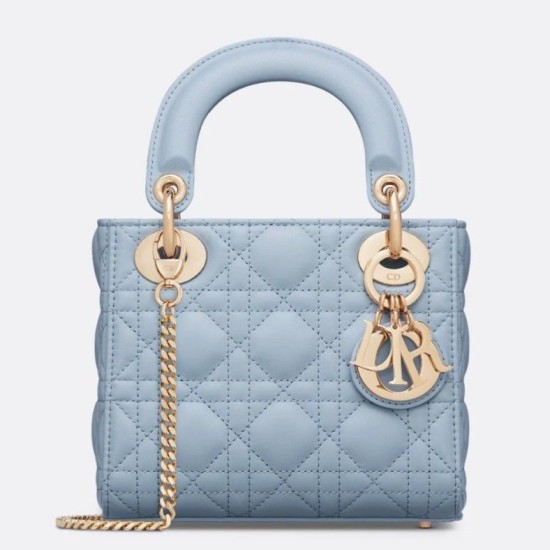 Replica Mini Borsa Dior Lady Dior con O-link Cannage Blu Imitazioni Falso