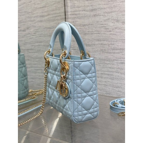 Replica Mini Borsa Dior Lady Dior con O-link Cannage Blu Imitazioni Falso