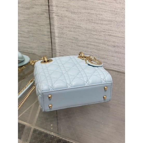 Replica Mini Borsa Dior Lady Dior con O-link Cannage Blu Imitazioni Falso