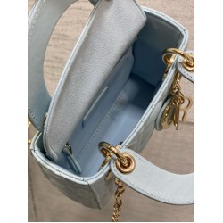 Replica Mini Borsa Dior Lady Dior con O-link Cannage Blu Imitazioni Falso