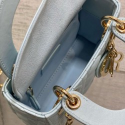 Replica Mini Borsa Dior Lady Dior con O-link Cannage Blu Imitazioni Falso