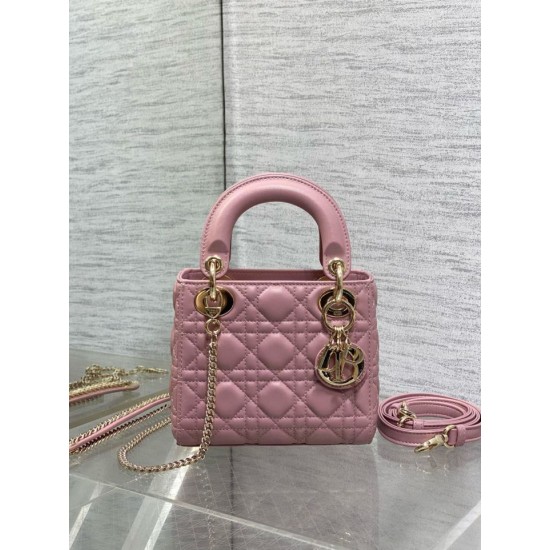Mini Borsa Dior Lady Dior Replica Dior con O-link Rosa Cannage Imitazione