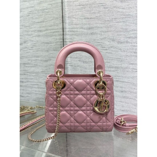 Mini Borsa Dior Lady Dior Replica Dior con O-link Rosa Cannage Imitazione