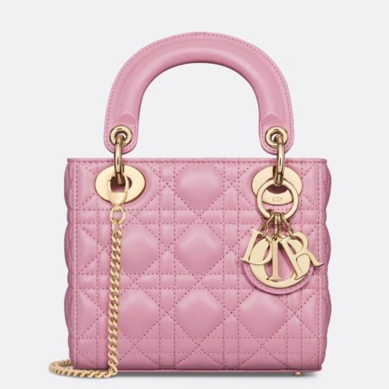 Mini Borsa Dior Lady Dior Replica Dior con O-link Rosa Cannage Imitazione