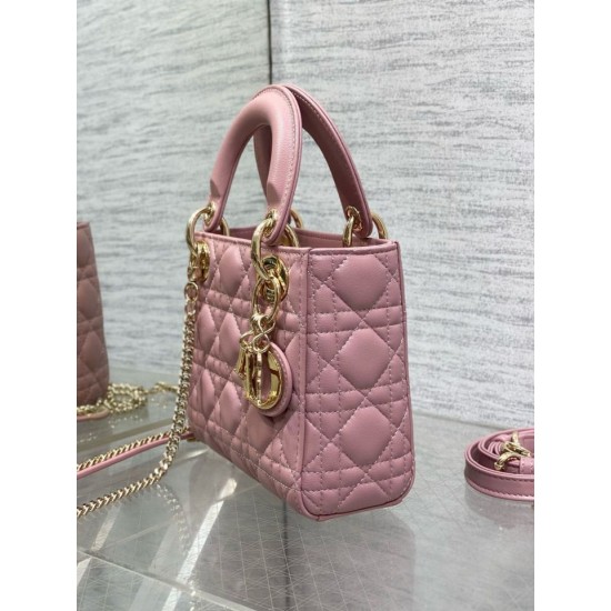 Mini Borsa Dior Lady Dior Replica Dior con O-link Rosa Cannage Imitazione