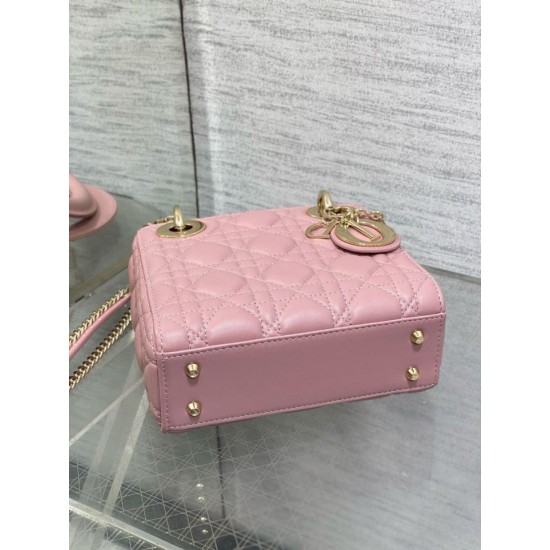 Mini Borsa Dior Lady Dior Replica Dior con O-link Rosa Cannage Imitazione