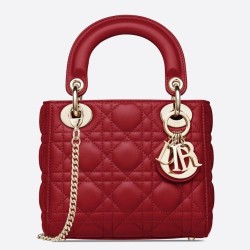 Replica Borsa Dior Mini Lady Dior con Catena Rosso Cannage Imitazioni Falso