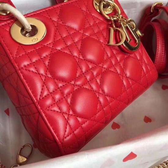 Replica Borsa Dior Mini Lady Dior con Catena Rosso Cannage Imitazioni Falso