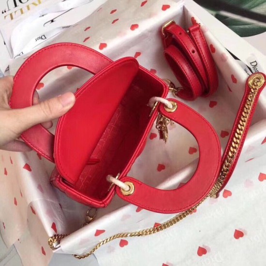 Replica Borsa Dior Mini Lady Dior con Catena Rosso Cannage Imitazioni Falso
