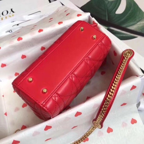 Replica Borsa Dior Mini Lady Dior con Catena Rosso Cannage Imitazioni Falso