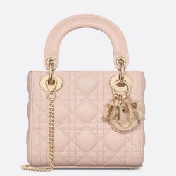 Replica Borsa Dior Lady Dior Mini con Catena e Charms in Resina Rosa Imitazioni Falso