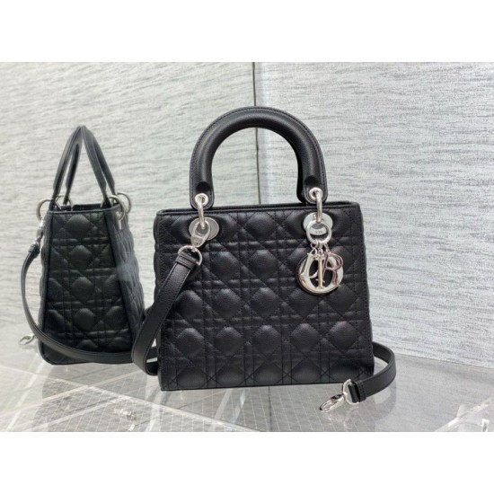 Replica Borsa Dior Lady Dior Media in Pelle di Vitello Granata Nera Imitazioni Falso
