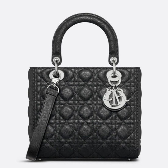 Replica Borsa Dior Lady Dior Media in Pelle di Vitello Granata Nera Imitazioni Falso
