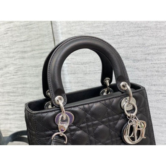Replica Borsa Dior Lady Dior Media in Pelle di Vitello Granata Nera Imitazioni Falso
