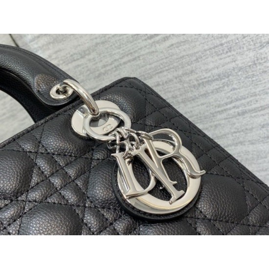 Replica Borsa Dior Lady Dior Media in Pelle di Vitello Granata Nera Imitazioni Falso