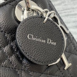 Replica Borsa Dior Lady Dior Media in Pelle di Vitello Granata Nera Imitazioni Falso