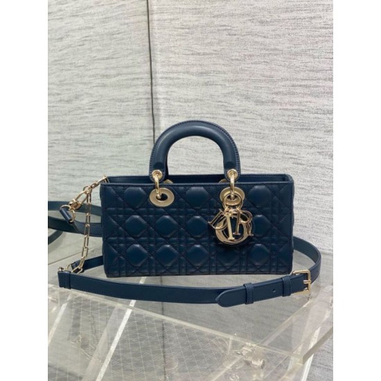 Replica Borsa Dior Lady D-Joy Media Cannage Blu Imitazioni Falso