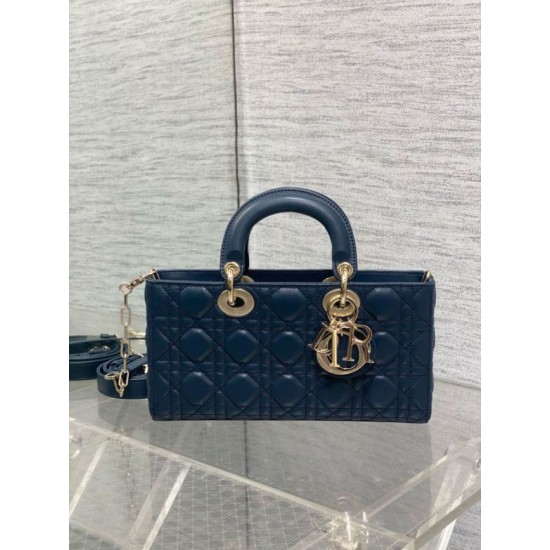 Replica Borsa Dior Lady D-Joy Media Cannage Blu Imitazioni Falso