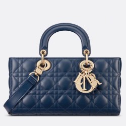 Replica Borsa Dior Lady D-Joy Media Cannage Blu Imitazioni Falso