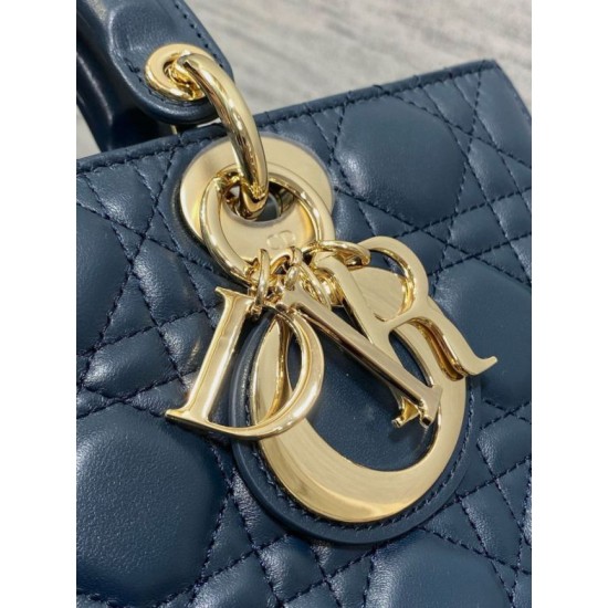 Replica Borsa Dior Lady D-Joy Media Cannage Blu Imitazioni Falso