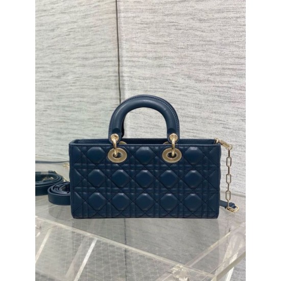 Replica Borsa Dior Lady D-Joy Media Cannage Blu Imitazioni Falso