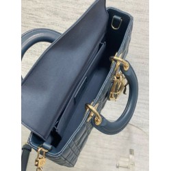 Replica Borsa Dior Lady D-Joy Media Cannage Blu Imitazioni Falso