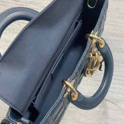 Replica Borsa Dior Lady D-Joy Media Cannage Blu Imitazioni Falso