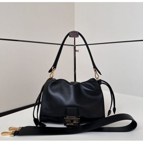 Borsa Fendi Mamma Baguette Media/Grande Replica Nappa Nera Imitazione