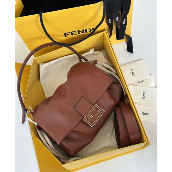 Borsa Fendi Mamma Baguette Media/Grande Replica Nappa Caffè Imitazione