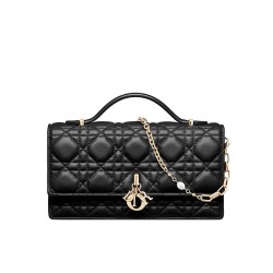 Replica Borsa Dior My Dior con Maniglia 21 cm Nera Imitazioni Falso
