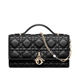 Replica Borsa Dior My Dior con Maniglia 21 cm Nera Imitazioni Falso