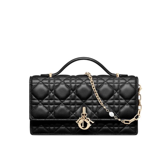 Replica Borsa Dior My Dior con Maniglia 21 cm Nera Imitazioni Falso