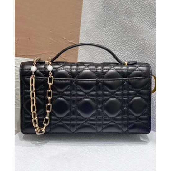 Replica Borsa Dior My Dior con Maniglia 21 cm Nera Imitazioni Falso