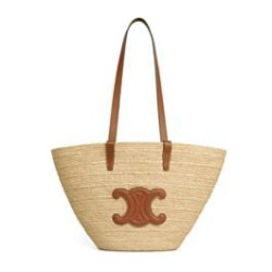 Borsa Celine Classic Panier Media replica Celine in rafia e vitello replica Celine 114342 Caffè