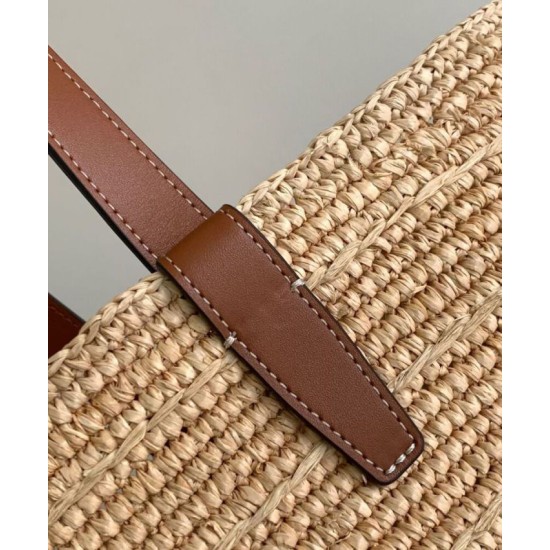 Borsa Celine Classic Panier Media replica Celine in rafia e vitello replica Celine 114342 Caffè