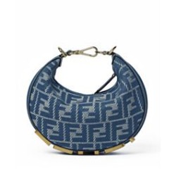 Mini-borsa hobo Fendi FF Jacquard effetto denim replica Fendigraphy 8BS081 Blu