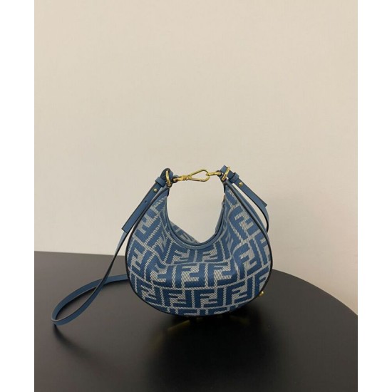 Mini-borsa hobo Fendi FF Jacquard effetto denim replica Fendigraphy 8BS081 Blu