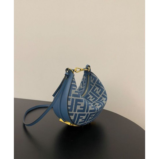 Mini-borsa hobo Fendi FF Jacquard effetto denim replica Fendigraphy 8BS081 Blu