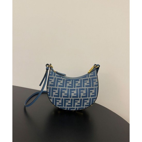 Mini-borsa hobo Fendi FF Jacquard effetto denim replica Fendigraphy 8BS081 Blu